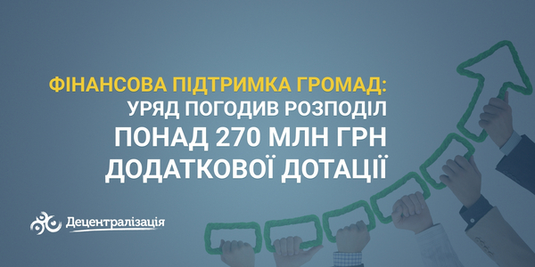 Фінансова підтримка громад: Уряд погодив розподіл понад 270 млн грн додаткової дотації