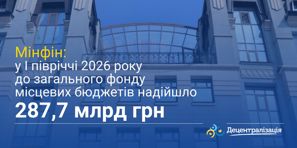 Мінфін: у I півріччі 2026 року до загального фонду місцевих бюджетів надійшло 287,7 млрд грн