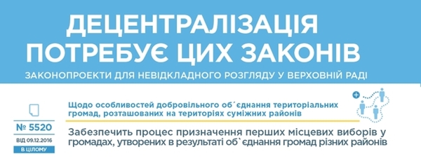 Законопроект 5520 щодо об'єднання громад з різних районів Верховна Рада включила до свого порядку денного 