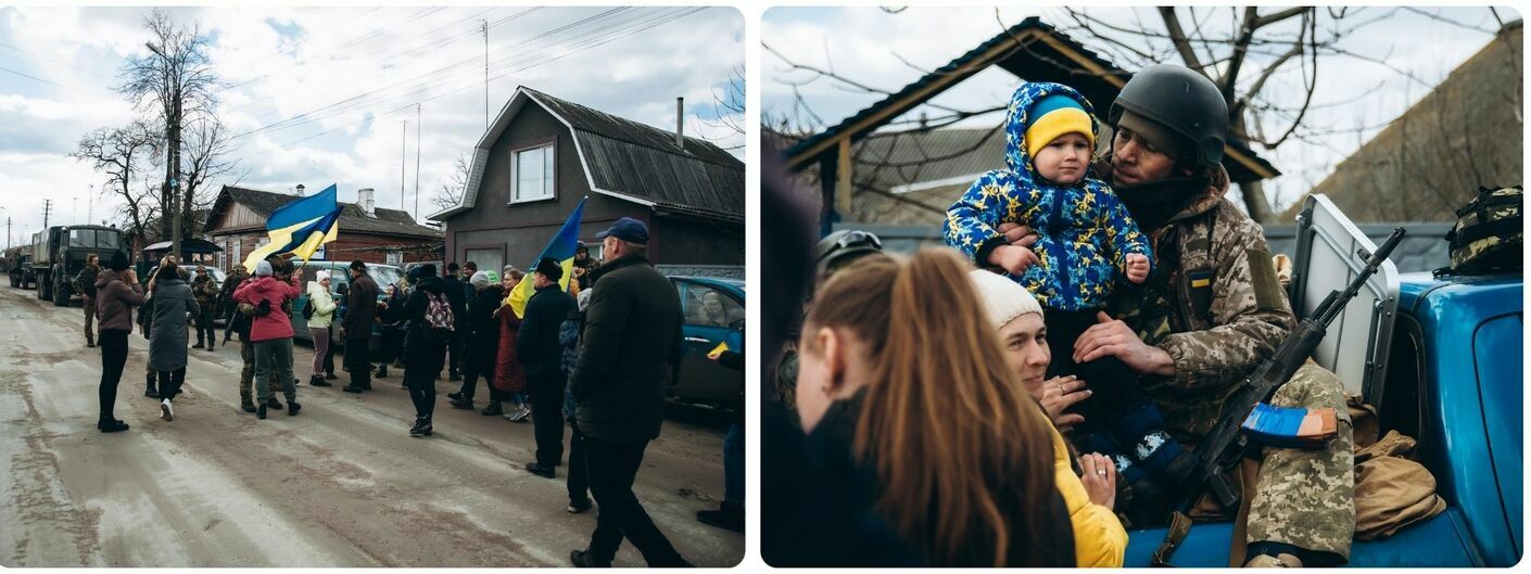 Під час зустрічі українських військових у Городнянській громаді у квітні 2022 року Під час зустрічі українських військових у Городнянській громаді у квітні 2022 року